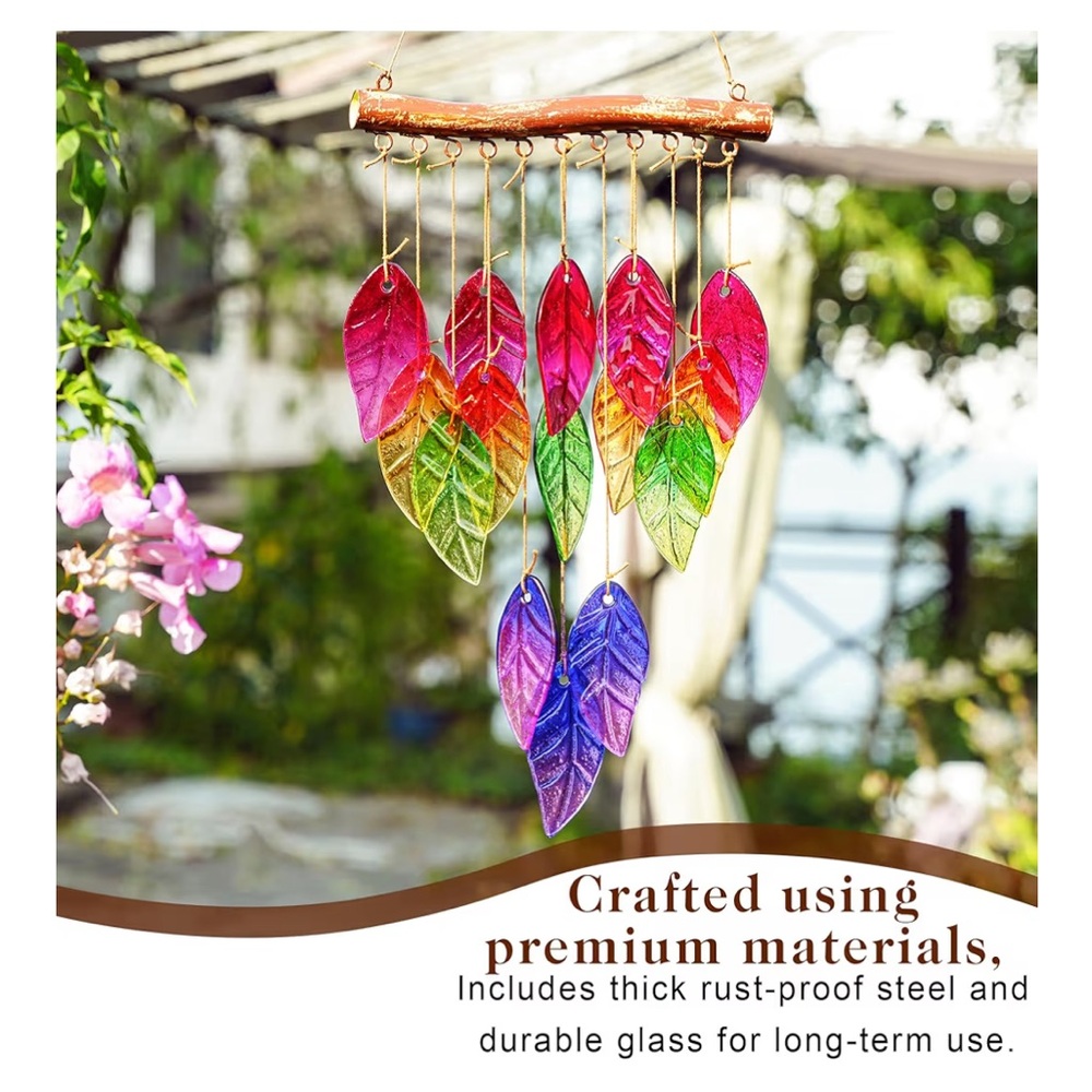 Colorful Leaf Glass Wind Chime - Picture 7 of 8